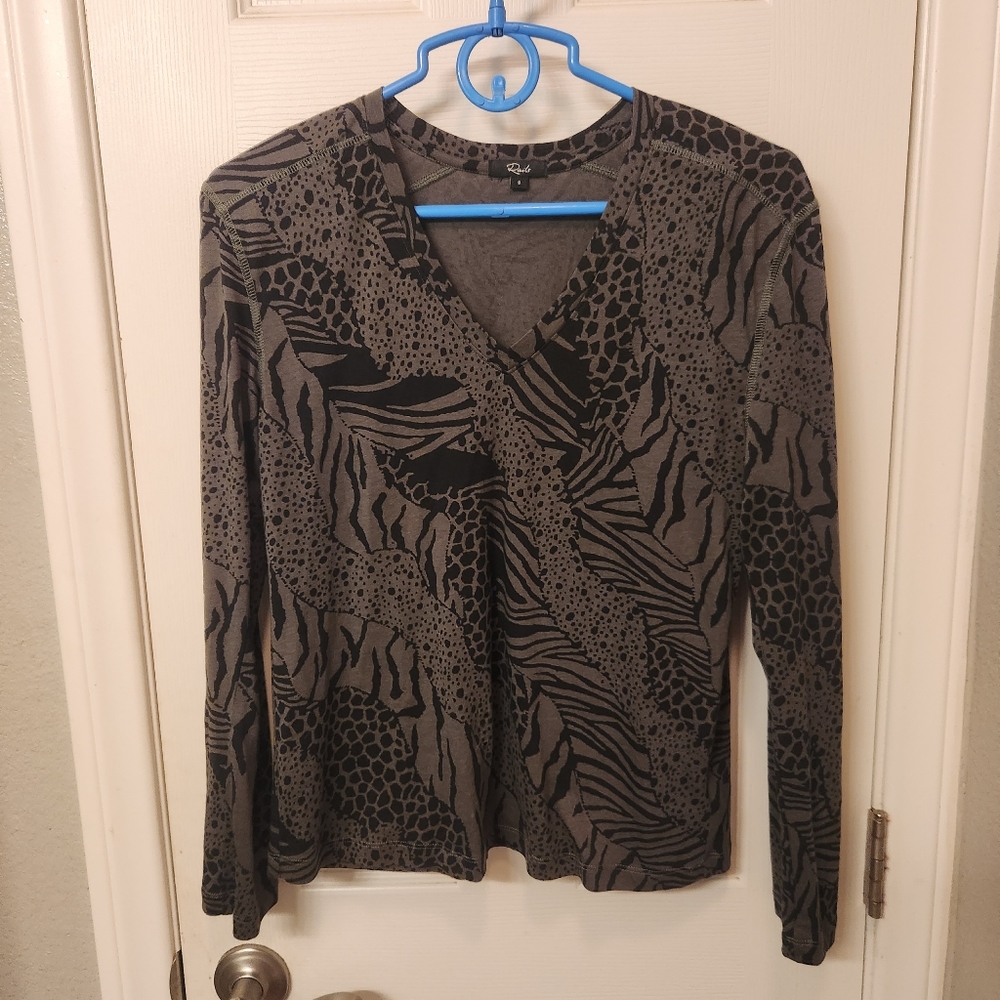 Rails the sammy long sleeve mixed animal print in olive top size s